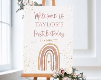 Modern Rainbow Birthday Welcome Sign|Printable Boho Rainbow Birthday|Girls Birthday Sign PDF Boho, ANY AGE, R001