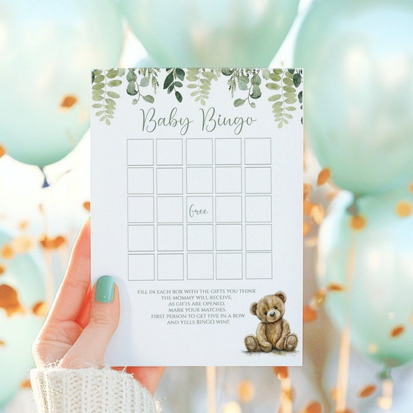 Bear Baby Shower Bingo Game Boy , Printable for a Gender Neutral Shower, We can bearly wait baby shower game - bb77