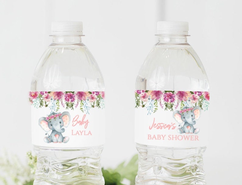 EDITABLE elephant water bottle labels safari baby shower | Etsy