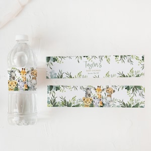 EDITABLE Safari Animal water bottle labels Sage greenery, Safari Birthday, Zoo animal water bottle, Safari baby Shower decor, SAbday, SA2020