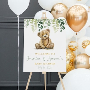Bear Baby Shower Welcome Sign, Boy Teddy Bear welcome sign, Greenery Printed Foam Board, Baby Shower Decor, BB77
