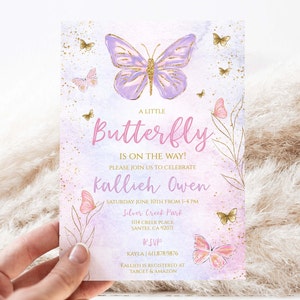 Butterfly Baby Shower Invitation Template | Editable Girl Printable Invite | A Little Butterfly is on the Way| Baby Sprinkle, BPP90