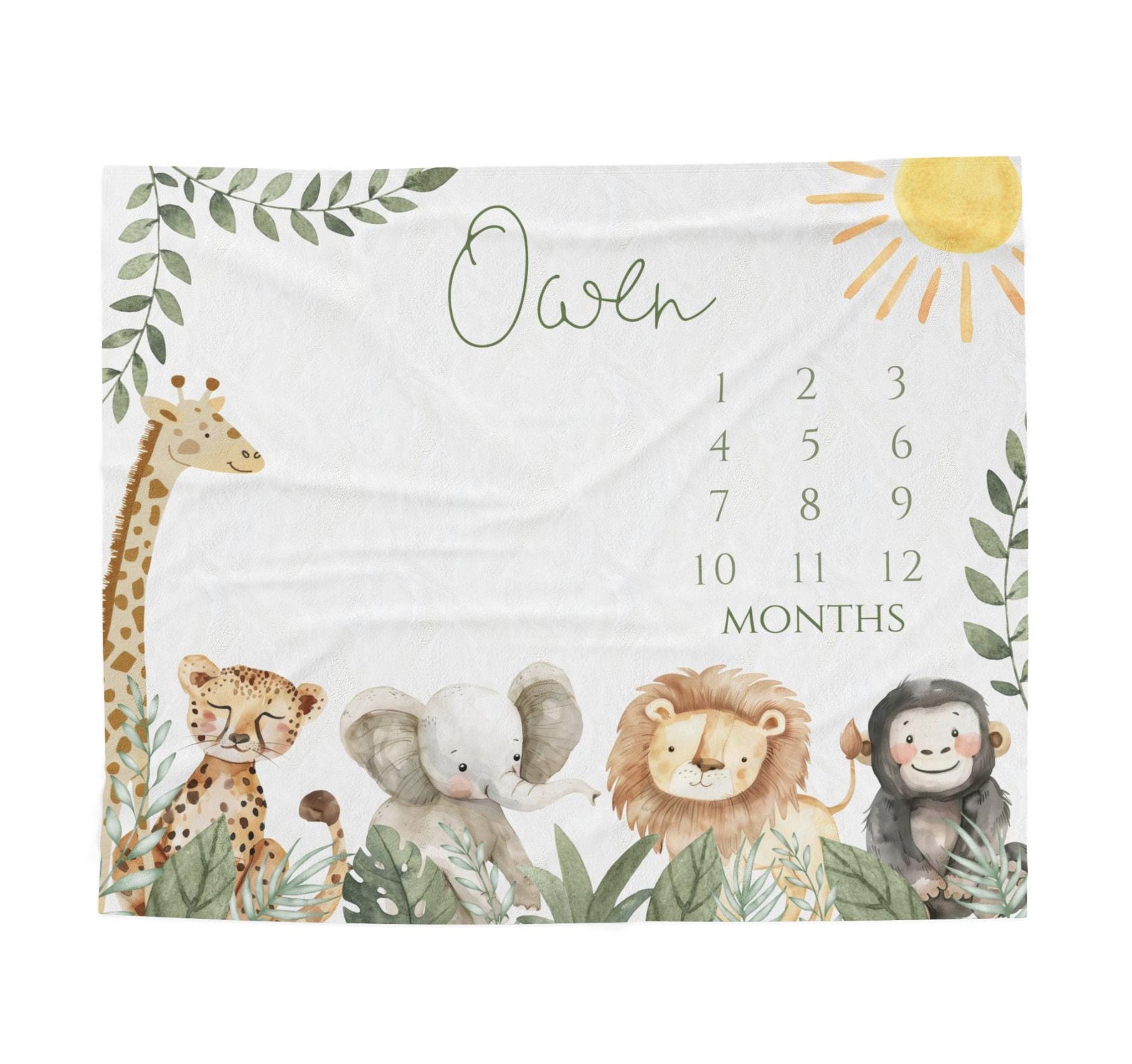 Safari Animal Milestone Baby Blanket/ Personalized Boy Baby Blanket ...