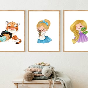 Set of 3 fairytale Princess Prints, Princess Nursery Wall Decor,Baby Shower Gift Girl,Printable Theme Idea, Cinderella, Rapunzel , Girl room