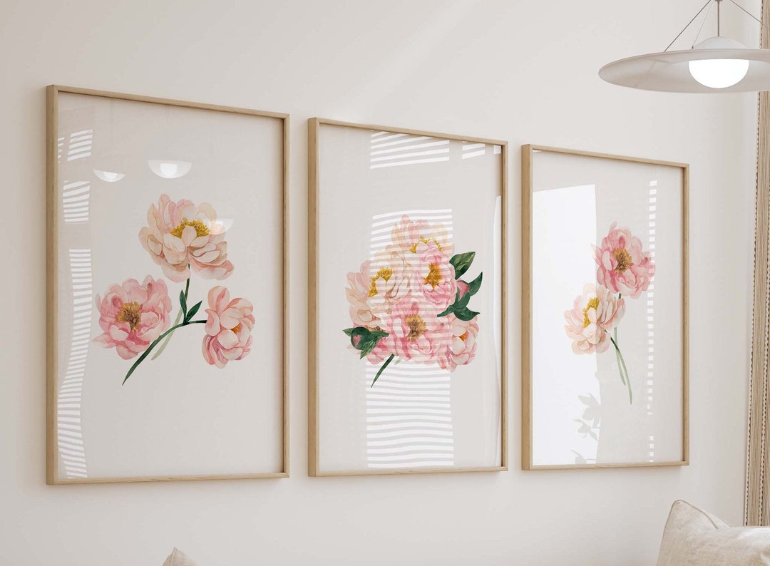 Pink Floral Garden Watercolor Prints, Blush Floral Nursery Wall Art ...
