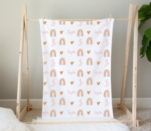 Boho Rainbow Baby Blanket Modern Rainbow Baby Bedding Girl Personalized Baby Blanket Modern Rainbow Nursery Blanket Girl R001