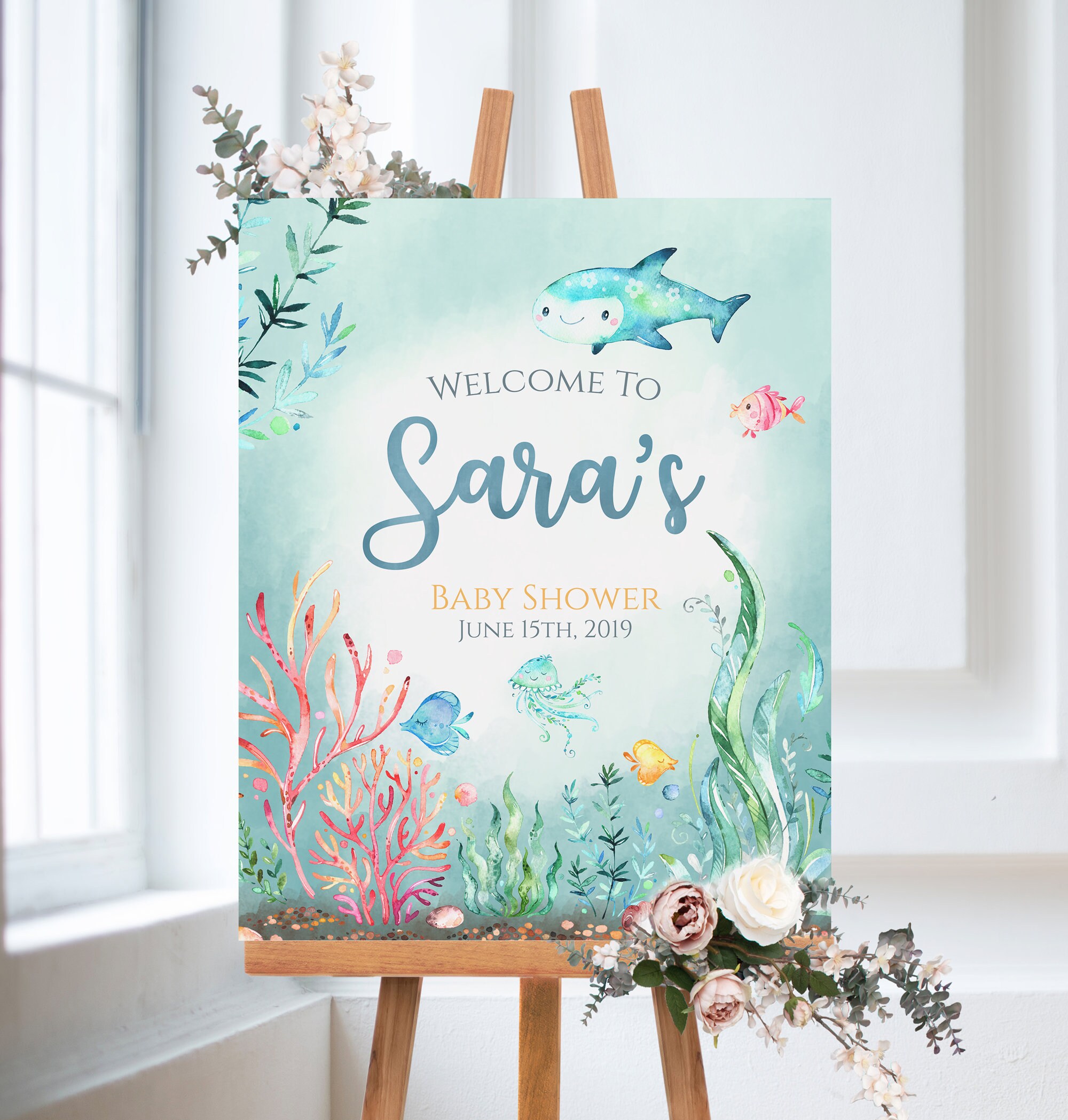 Personalized Welcome Sign Baby Shower Table Sign Sea Starfish Ocean Animals Beach Shower MER1 Mermaid 8x10 Printable Shower Decor