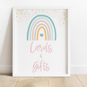 Pastel Rainbow Cards & Gifts Sign Colorful, 1st Birthday Gift Table Party Sign- INSTANT DOWNLOAD,R003