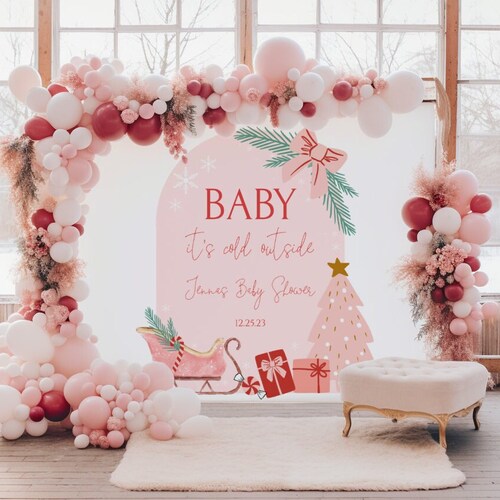 Pink & Silver Winter Wonderland Party Decor Set - 'Baby It's Cold Outside' Banner & 14 Snowflakes - View #2