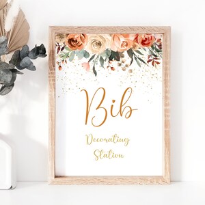 Boho Pumpkin Bib Decorating Station, Fall baby shower, Rustic pumpkin baby shower, Table sign 8x10, NP001