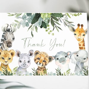Cartão de agradecimento para chá de bebê Safari. Wild one, chá de bebê Jungle. Chá de bebê Animal. Convite Jungle. Sage Green Gold, sa2020