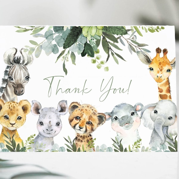 Safari Baby Shower thank you card. Wild one, Jungle baby shower. Animal Baby Shower. Jungle Invitation. Sage Green Gold, sa2020