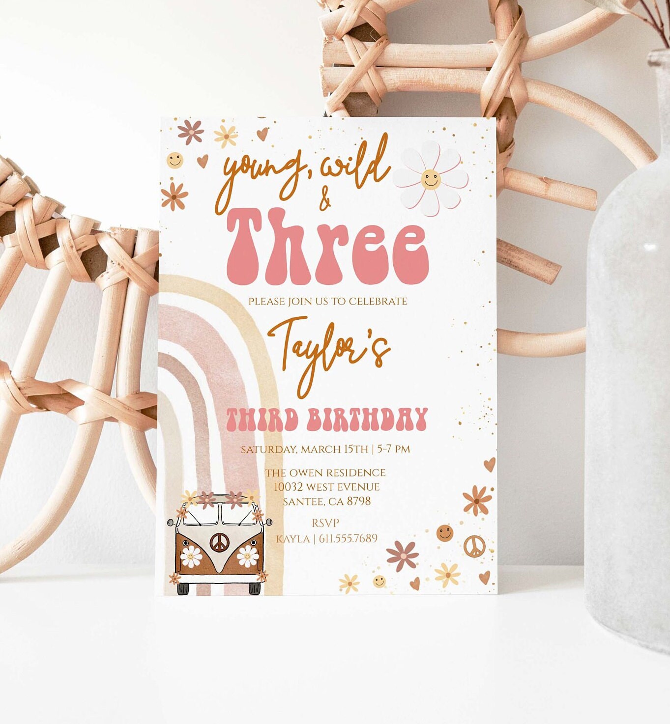 Editable Groovy Young Wild and Three 3rd Birthday Invite - Denmark