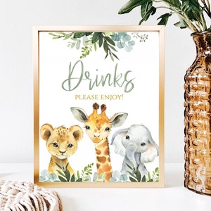Safari Jungle Animal Drinkbord, Drinkstation, Sage Greenery Gold, babyshowertafelbordjongen, dierentuinbabyshower, SA2020