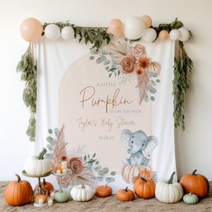 Boho Elephant Pumpkin Baby Shower Backdrop, Neutral Pumpkin Backdrop for Baby Shower, Little Peanut Fall Backdrop, Rustic Autumn Baby shower