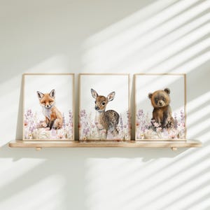 Floral Woodland Watercolor Prints, Girl Animal Nursery Wall Art, Girl's ...