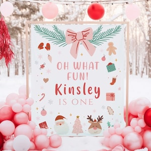 Christmas Birthday Backdrop, Oh what fun Personalized sign, Girl Party Printed Backdrop,Birthday Decor, Photo prop Holiday Decor 1001