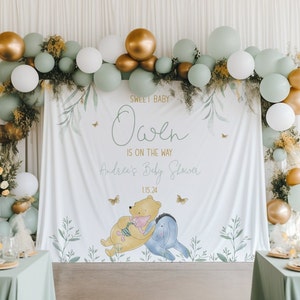 Winnie The Pooh Baby Shower Backdrop, Personalized Pooh Backdrop for Baby Shower,Baby Shower dessert table decor, 755