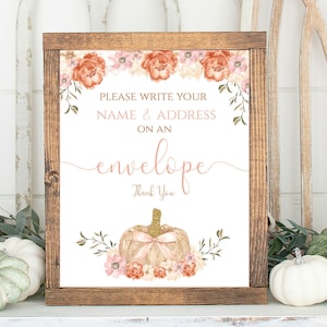Please Write Your Address on Envelope Sign, Printable Write Your Name and Address on Envelope, Pumpkin, Fall, Pink, rustic, PO001