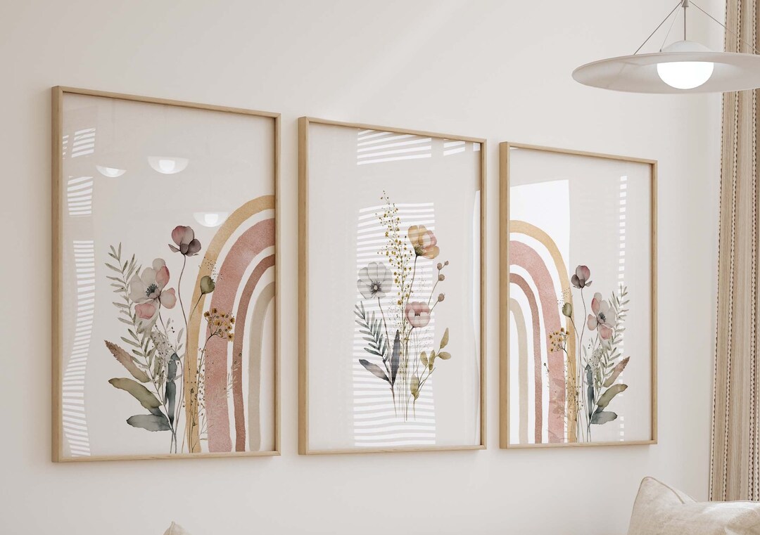 Boho Rainbow Wildflower Watercolor Prints, Floral Nursery Wall Art ...