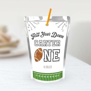Editable Football Capri Sun Label- First Birthday| First Year Down|Printable Sunday Football Labels|Boys Birthday Party Decor |FB200