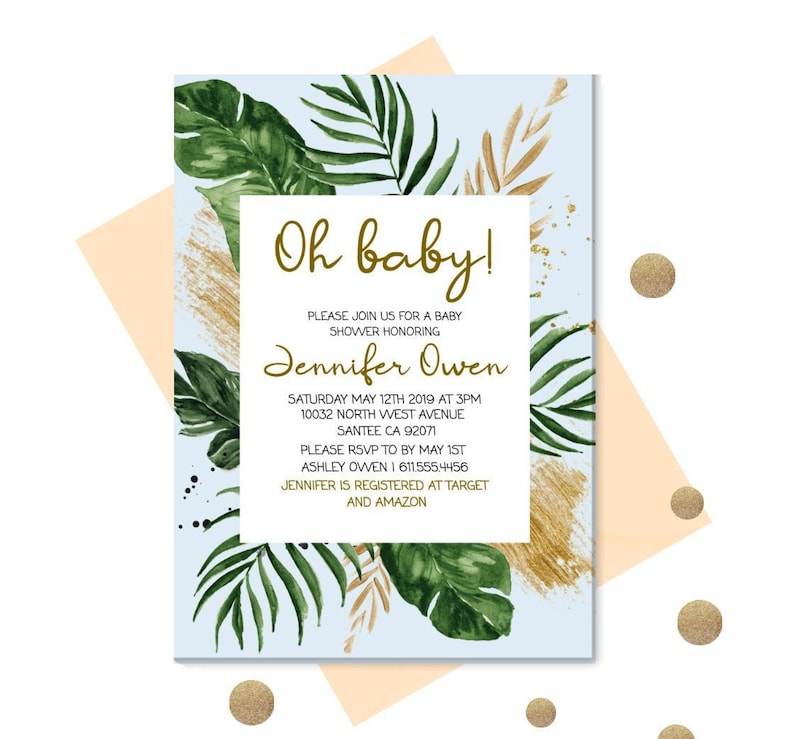 Tropical Baby Shower Invitation boy, Printable Baby Shower Invitation Template, Instant Download, Tropical Baby Shower, summer,TB001 image 1