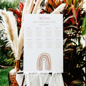 Boho Rainbow First Birthday Seating Chart Sign Blush, 1st Birthday Party Sign INSTANT DOWNLOAD Editable Template 16x20,R001 image 1