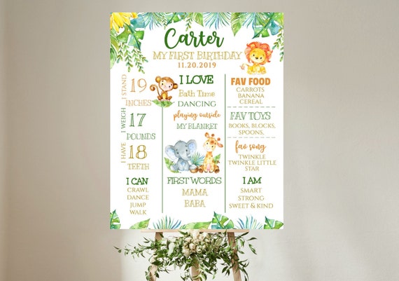 Wild One Safari Jungle Animals First Birthday Milestone Sign Etsy