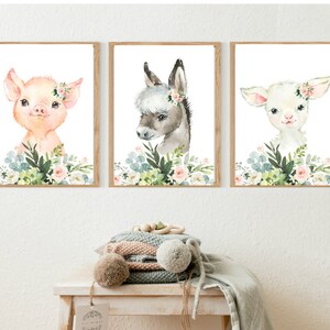 Farm Nursery Decor Farm Nursery Prints farm animal prints floral Nursery Animal print Farm baby shower decor Nursery wall art decor pig