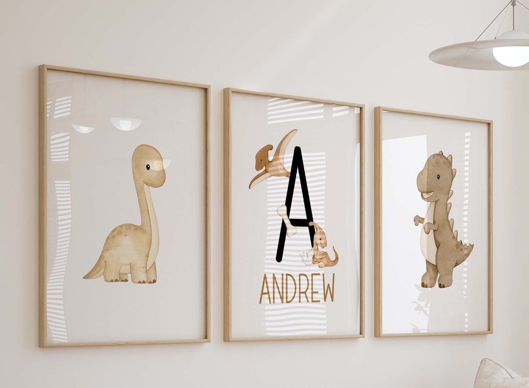 Dinosaur Personalized Watercolor Prints, Set of 3 Nursery Wall Art ...