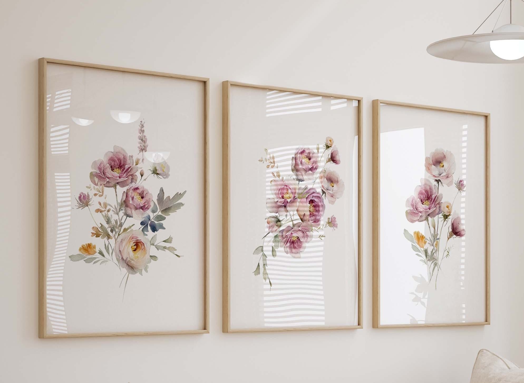 Pink Floral Garden Watercolor Prints, Blush Floral Nursery Wall Art ...