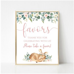 Baby Shower Deer Favors Sign, Printable Favors Sign, blush pink floral, girl baby shower floral greenery, girl Baby Shower blush, PM045