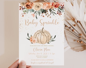 Pumpkin Baby Sprinkle Invitation, gender neutral invite, Rustic pumpkin baby shower invite, fall neutral colors baby shower, NP001