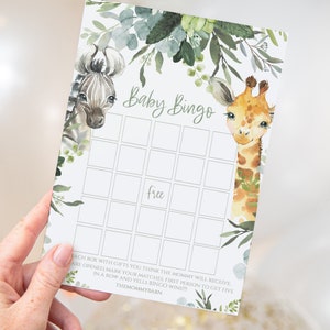 Safari Baby Shower Bingo Game Boy, do wydrukowania na imprezę dla osób bez względu na płeć, gra zoo animal baby shower - Sa2020