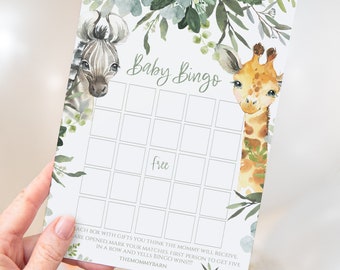 Safari Baby Shower Bingo Game Boy , Printable for a Gender Neutral Shower, zoo animal baby shower game - Sa2020