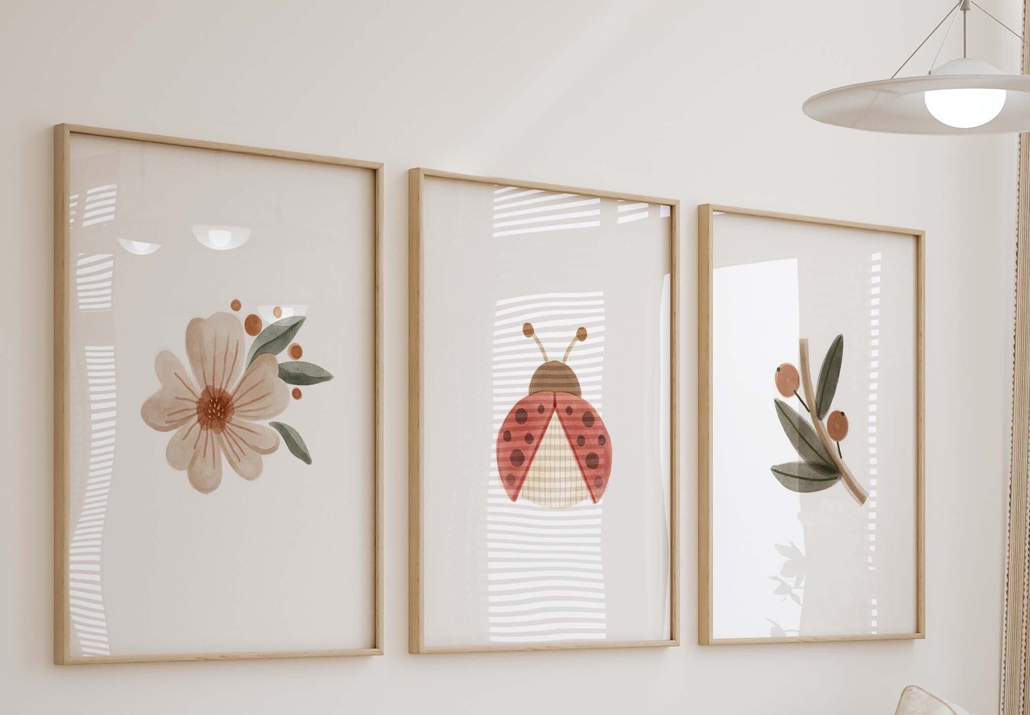 Ladybug Floral Watercolor Prints, Floral Ladybug Nursery Wall Art, Girl ...