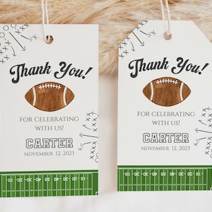 Etiquetas editables para fiestas de agradecimiento con temática de fútbol, etiquetas para regalos de cumpleaños, primer año de fútbol, fiesta temática de fútbol, FB200