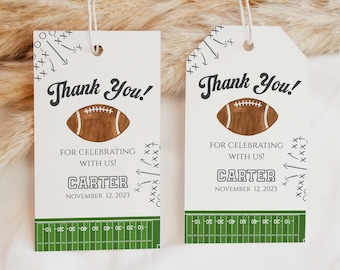 Editable Football Thank You Party Tags, Birthday Favor Gift Tags, First Year Down, Football Theme Party, FB200