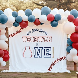 Baseball Birthday Backdrop Boy, Our Little Rookie Personalized Printed Baseball sign, Birthday Decorations, Photo prop, BB300