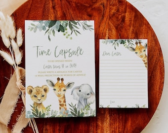 EDITABLE Safari Time Capsule and Matching Note Cards, Jungle Animals 1st Birthday Time Capsule, Wild one First Birthday,SAbday