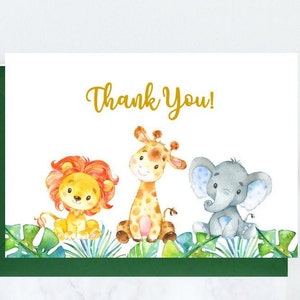 Safari-Babyparty-Dankeskarte. Babyparty Wild eins, Dschungel. Tier Babyparty. Dschungel-Einladung. Gold, Pm026