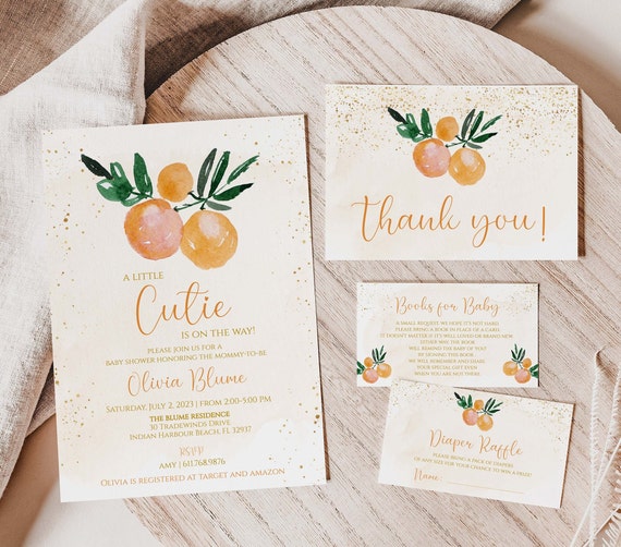 Little Cutie Baby Shower Invitation Girl | Editable Orange Invite bundle |Printable Clementine Invite| Invitation Template | CC65