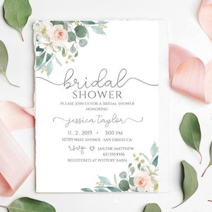 Floral greenery Bridal shower Invitation,Printable shower Invite Template, eucalyptus, blush pink, sage pmb001