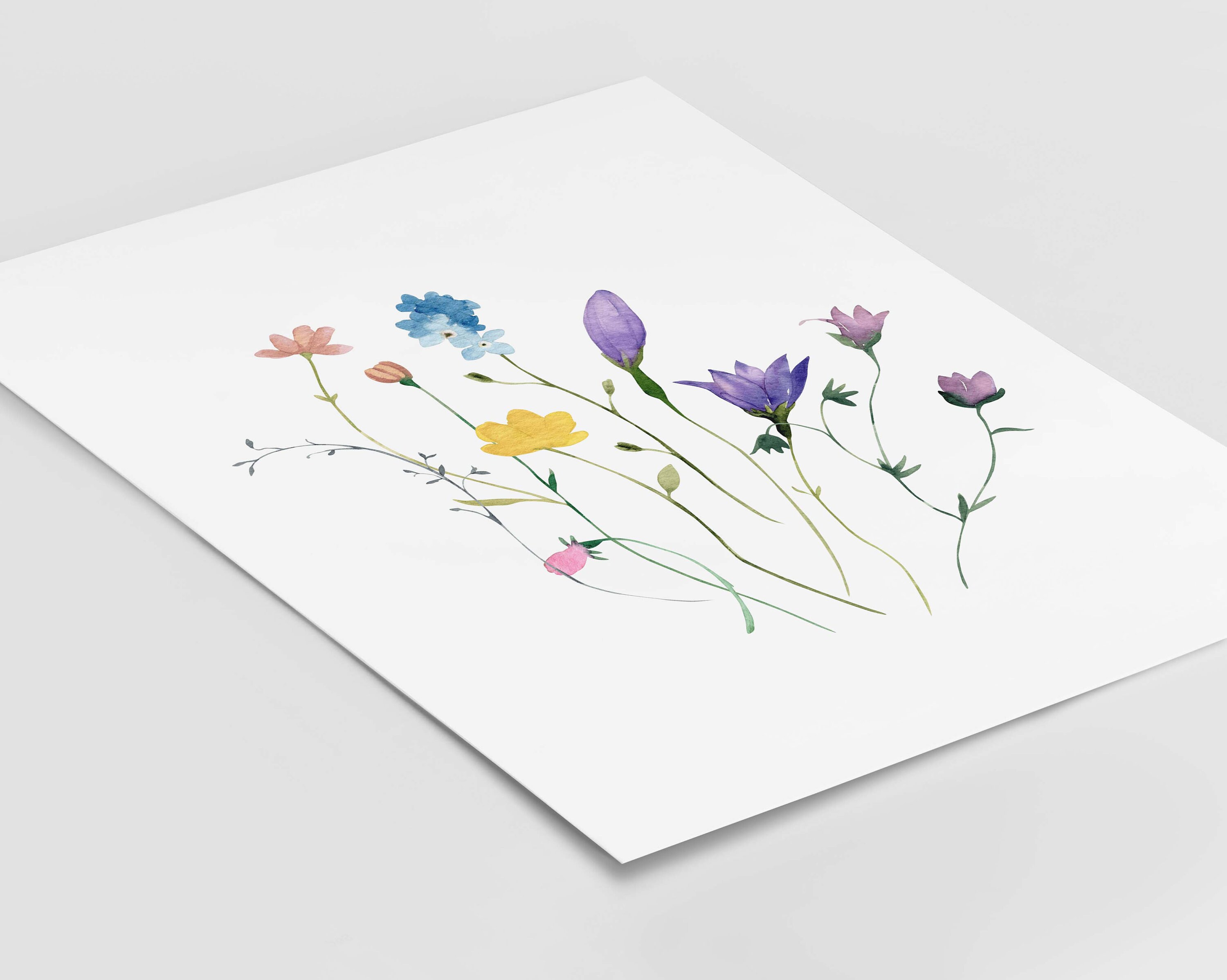 Wildflower Watercolor Prints, Floral Field Nursery Wall Art, Purple ...