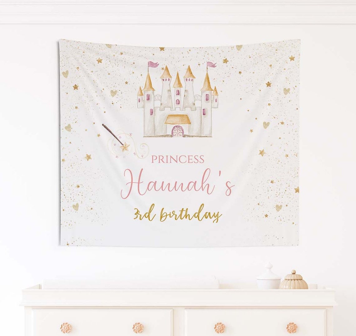 Pink Glitter Princess Round Happy 1St Birthday Backdrop