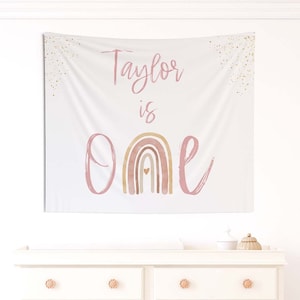 Boho Rainbow Birthday backdrop | Blush Rainbow Backdrop| Personalized| Boho party decor, R001,