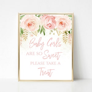 Dessert Table floral table Sign, floral shower sign, Girls are sweet, floral baby shower table sign, blush pink, sage, Pm