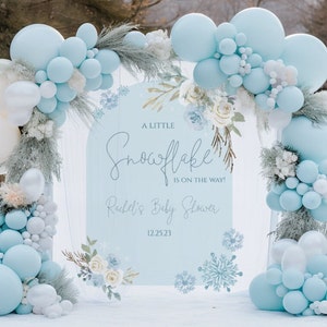 Snowflake Baby Shower Backdrop, Blue Winter Wonderland Floral Backdrop for Baby Shower, Merry Shower, Christmas Baby shower, 725