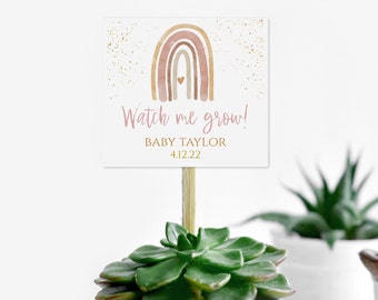 Watch Me Grow Tags, Editable PDF, Boho Rainbow Baby Shower Favor Tags, Printable Tags, Favor Tags,Plant Tags,Instant Download, rb001
