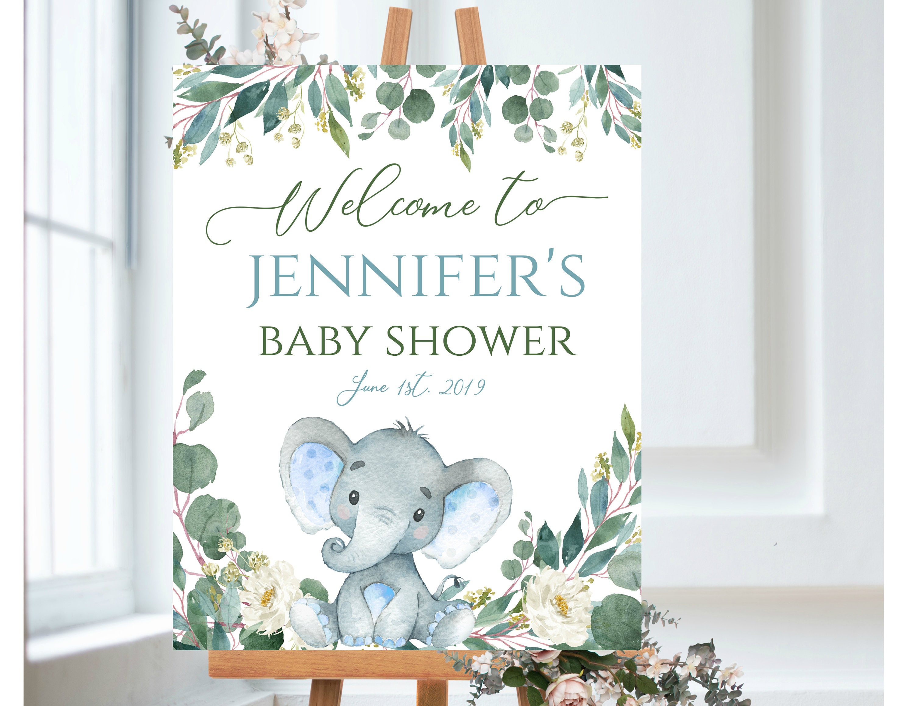 Custom Welcome Baby Shower Sign with Stand, Large Floral Baby Shower Sign  with Personalized Info, 24 W x 18 H for Outdoor and Indoor Use (Baby